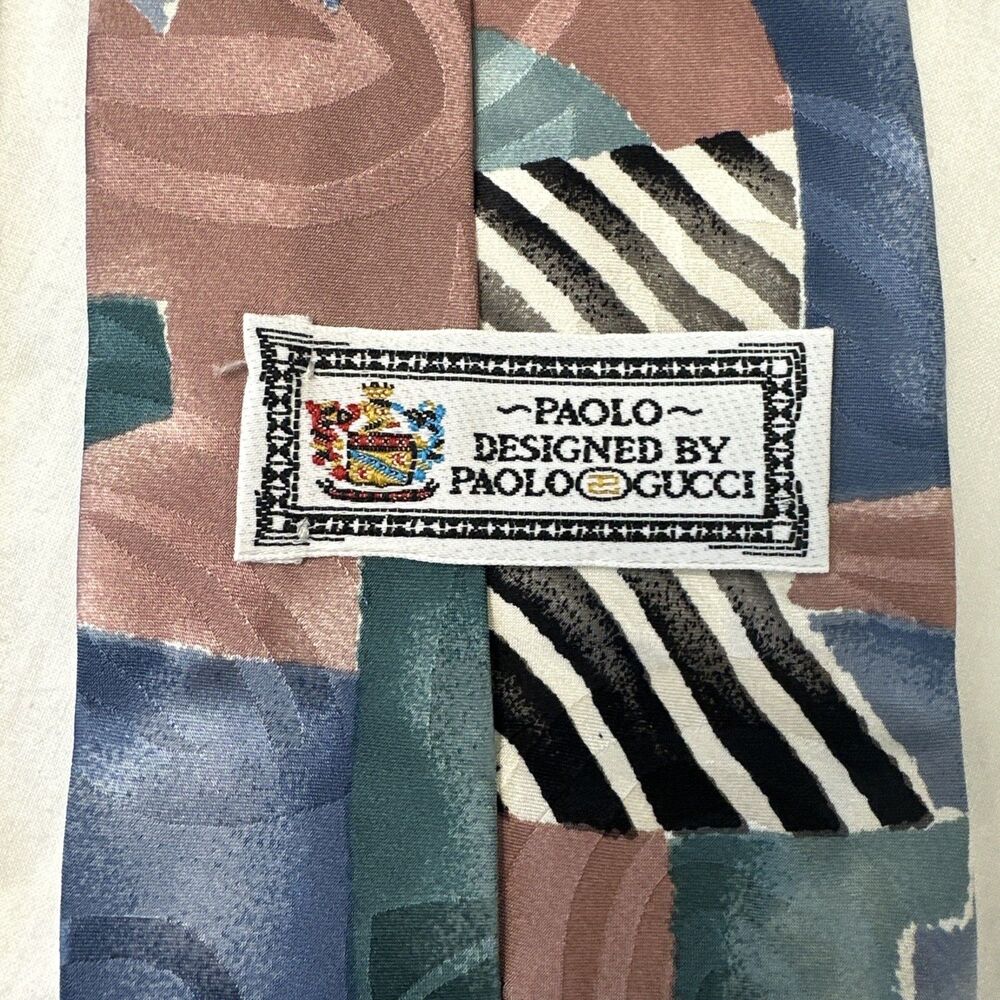 Gucci by Paolo Gucci Men's 100% Soie Seide Silk Tie Pink Blue Green Black White - Picture 2 of 9